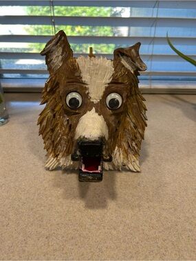 Handmade Wooden Brown Collie Dog Decorative Figure Rustic Folk Art Whimsical